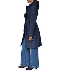 DKNY Mix Media Notch Collar Belted Snap Front Trench Coat