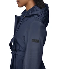 DKNY Mix Media Notch Collar Belted Snap Front Trench Coat
