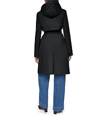 DKNY Mix Media Notch Collar Belted Snap Front Trench Coat