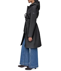 DKNY Mix Media Notch Collar Belted Snap Front Trench Coat