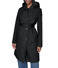 DKNY Mix Media Notch Collar Belted Snap Front Trench Coat