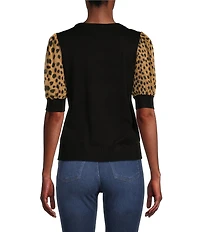 DKNY by Donna Karan Cheetah Print Short Puff Sleeve Knit Top