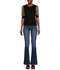 DKNY by Donna Karan Cheetah Print Short Puff Sleeve Knit Top