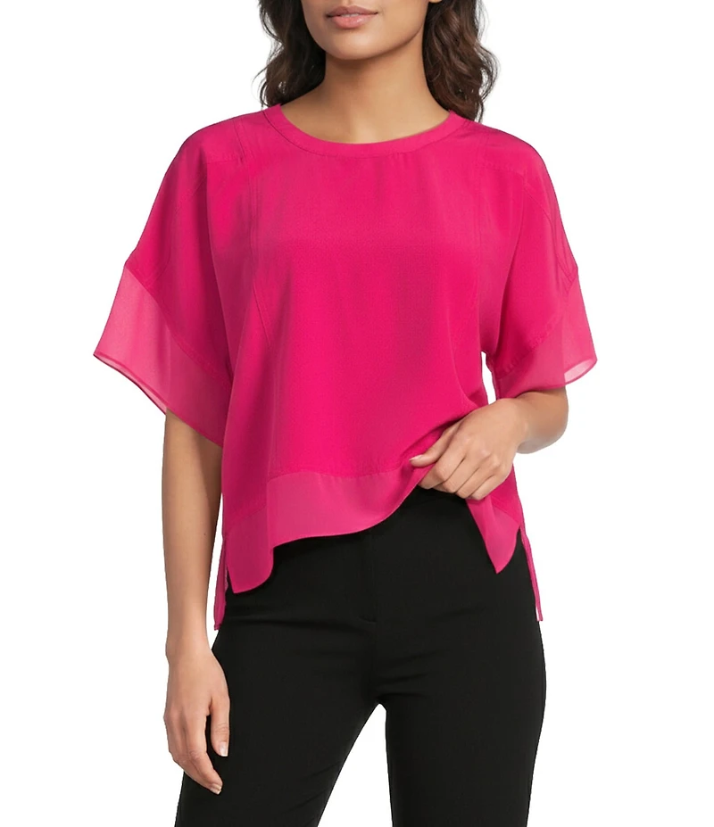 DKNY by Donna Karan Mixed Media Crew Neck Dolman Short Sleeve Top