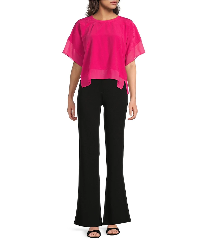 DKNY by Donna Karan Mixed Media Crew Neck Dolman Short Sleeve Top