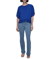 DKNY by Donna Karan Mixed Media Crew Neck Dolman Short Sleeve Top