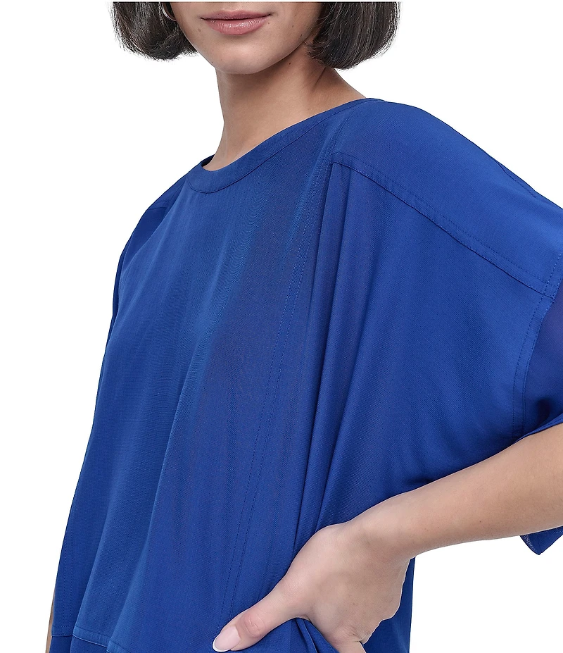 DKNY by Donna Karan Mixed Media Crew Neck Dolman Short Sleeve Top