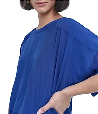 DKNY by Donna Karan Mixed Media Crew Neck Dolman Short Sleeve Top