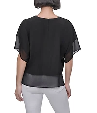 DKNY by Donna Karan Mixed Media Crew Neck Dolman Short Sleeve Top