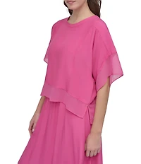 DKNY by Donna Karan Mixed Media Crew Neck Dolman Short Sleeve Top