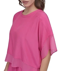 DKNY by Donna Karan Mixed Media Crew Neck Dolman Short Sleeve Top