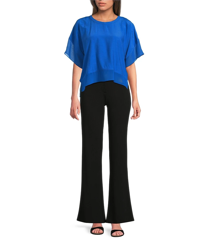 DKNY by Donna Karan Mixed Media Crew Neck Dolman Short Sleeve Top