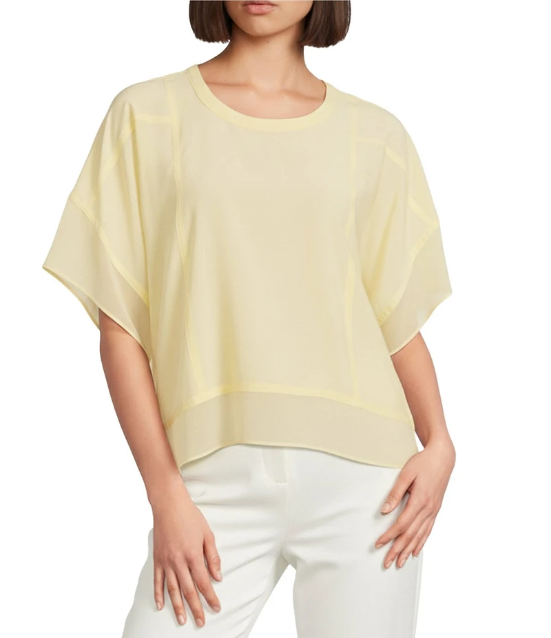 DKNY by Donna Karan Mixed Media Crew Neck Dolman Short Sleeve Top