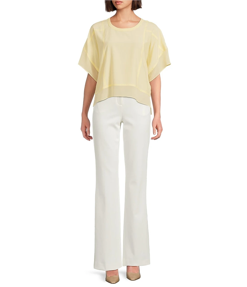 DKNY by Donna Karan Mixed Media Crew Neck Dolman Short Sleeve Top