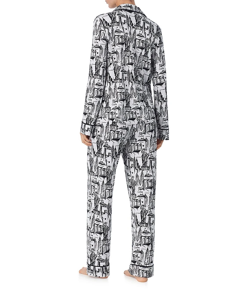 DKNY Novelty Print Long Sleeve Notch Collar Long Cozy Jersey Pajama Set