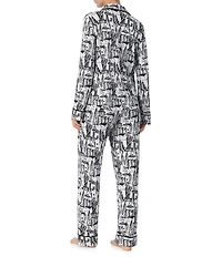 DKNY Novelty Print Long Sleeve Notch Collar Long Cozy Jersey Pajama Set