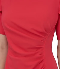 DKNY by Donna Karan Petite Size Short Tulip Sleeve Boat Neck Ruched Waist Sheath Dress