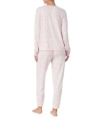 DKNY Dot Print Long Sleeve Henley Neck Jogger Long Cozy Jersey Pajama Set