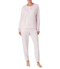 DKNY Dot Print Long Sleeve Henley Neck Jogger Long Cozy Jersey Pajama Set