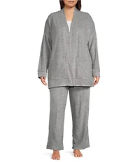 DKNY Plus Size Long Sleeve Open Collar Cardigan & Pant Fleece Set
