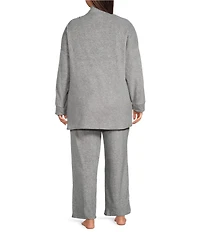 DKNY Plus Size Long Sleeve Open Collar Cardigan & Pant Fleece Set