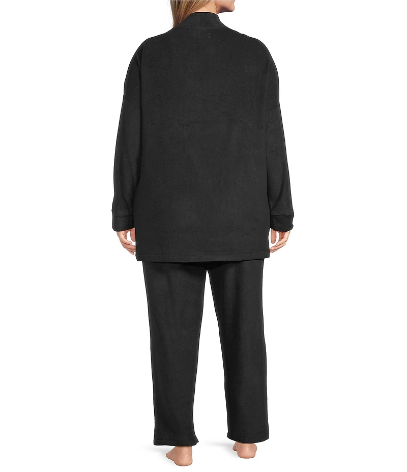 DKNY Plus Size Long Sleeve Open Collar Cardigan & Pant Fleece Set