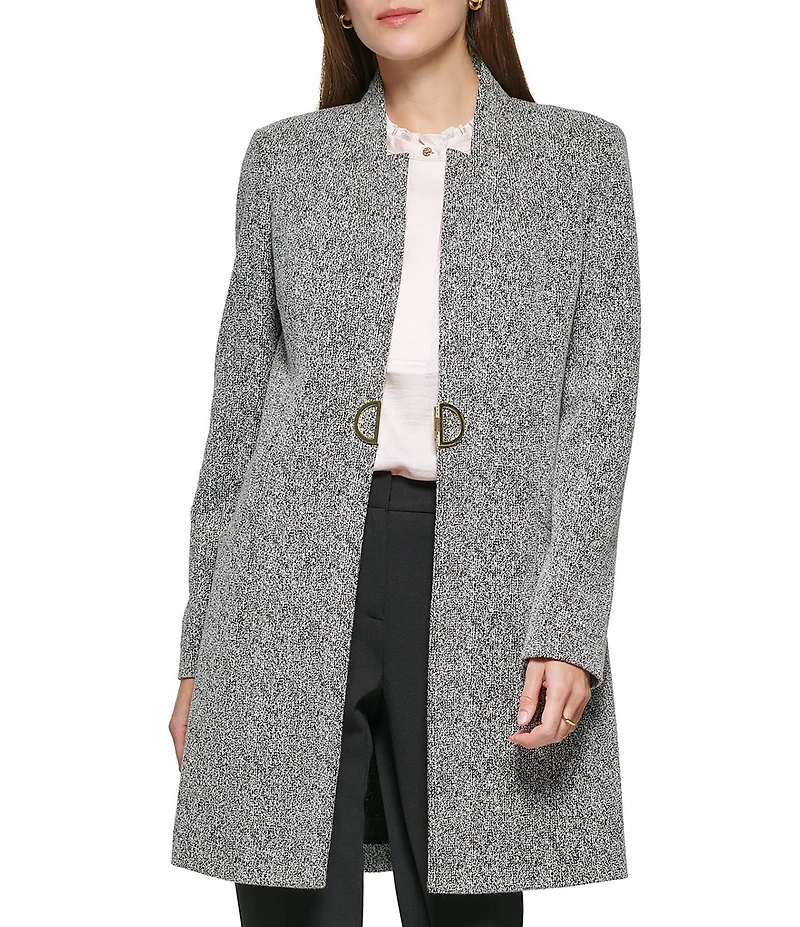 DKNY by Donna Karan Point Collar Knit Long Topper Jacket