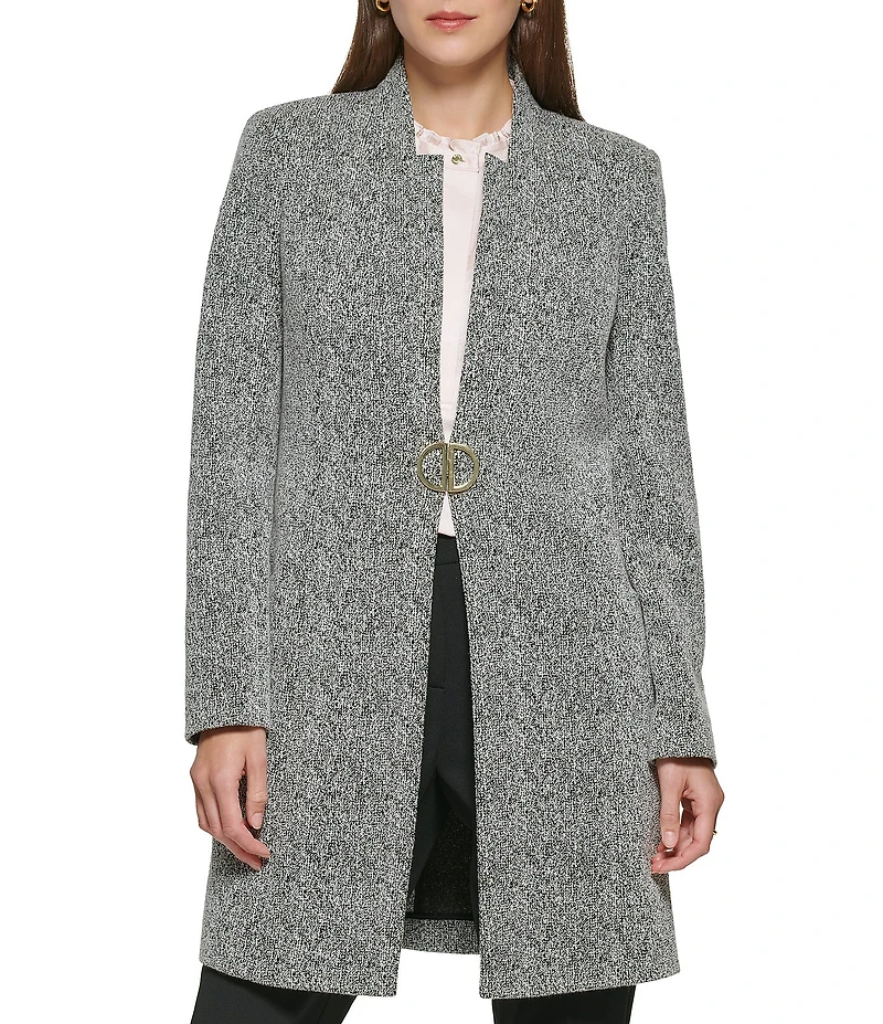 DKNY by Donna Karan Point Collar Knit Long Topper Jacket