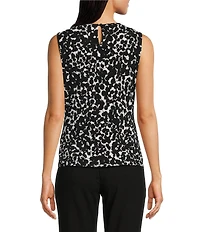 DKNY by Donna Karan Printed Sleeveless Ruched Crew Neck Top