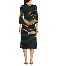 DKNY by Donna Karan Printed V-Neck 3/4 Balloon Sleeve Knot Side Flounce Hem Dress