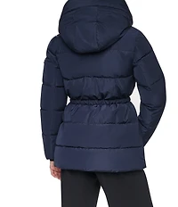 DKNY Quilt Attached Hood Belted Zip Front Puffer Jacket