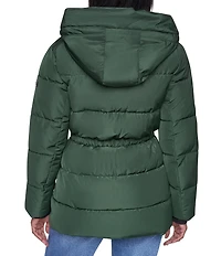 DKNY Quilt Attached Hood Belted Zip Front Puffer Jacket