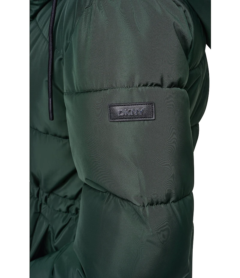 DKNY Quilt Attached Hood Belted Zip Front Puffer Jacket