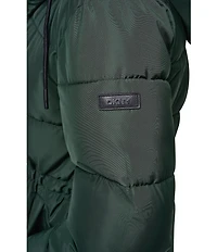 DKNY Quilt Attached Hood Belted Zip Front Puffer Jacket