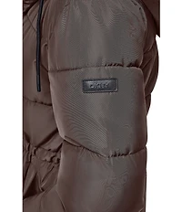 DKNY Quilt Attached Hood Belted Zip Front Puffer Jacket