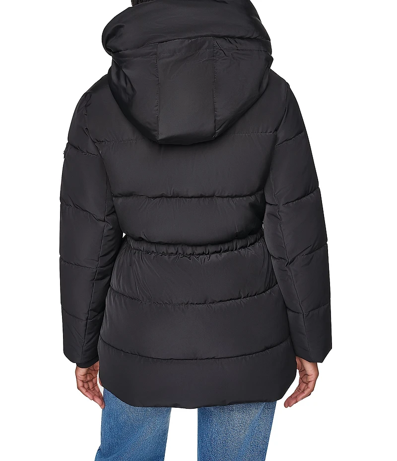 DKNY Quilt Attached Hood Belted Zip Front Puffer Jacket
