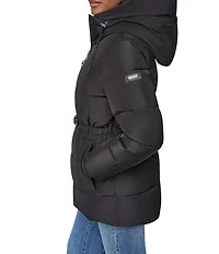 DKNY Quilt Attached Hood Belted Zip Front Puffer Jacket