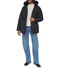 DKNY Quilt Attached Hood Belted Zip Front Puffer Jacket