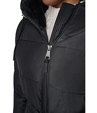 DKNY Quilt Attached Hood Belted Zip Front Puffer Jacket