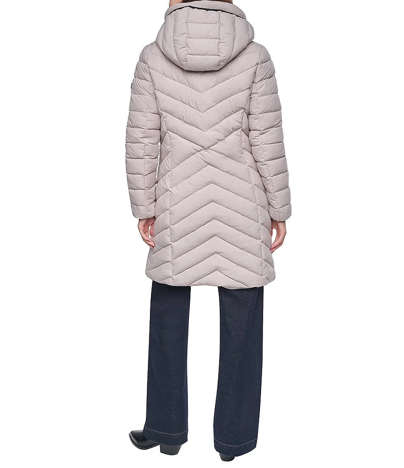DKNY Quilted Funnel Collar Hooded Zip Front Puffer Jacket