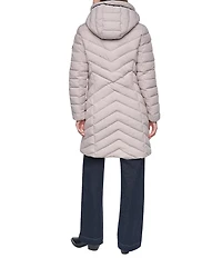 DKNY Quilted Funnel Collar Hooded Zip Front Puffer Jacket