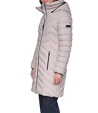 DKNY Quilted Funnel Collar Hooded Zip Front Puffer Jacket