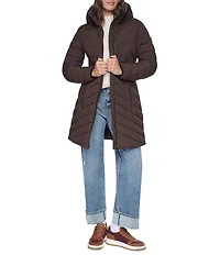 DKNY Quilted Funnel Collar Hooded Zip Front Puffer Jacket