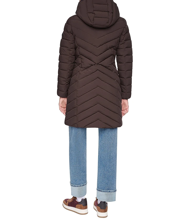 DKNY Quilted Funnel Collar Hooded Zip Front Puffer Jacket