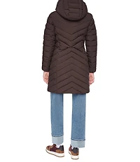 DKNY Quilted Funnel Collar Hooded Zip Front Puffer Jacket
