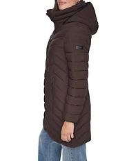 DKNY Quilted Funnel Collar Hooded Zip Front Puffer Jacket