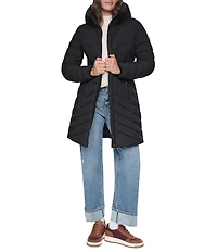 DKNY Quilted Funnel Collar Hooded Zip Front Puffer Jacket
