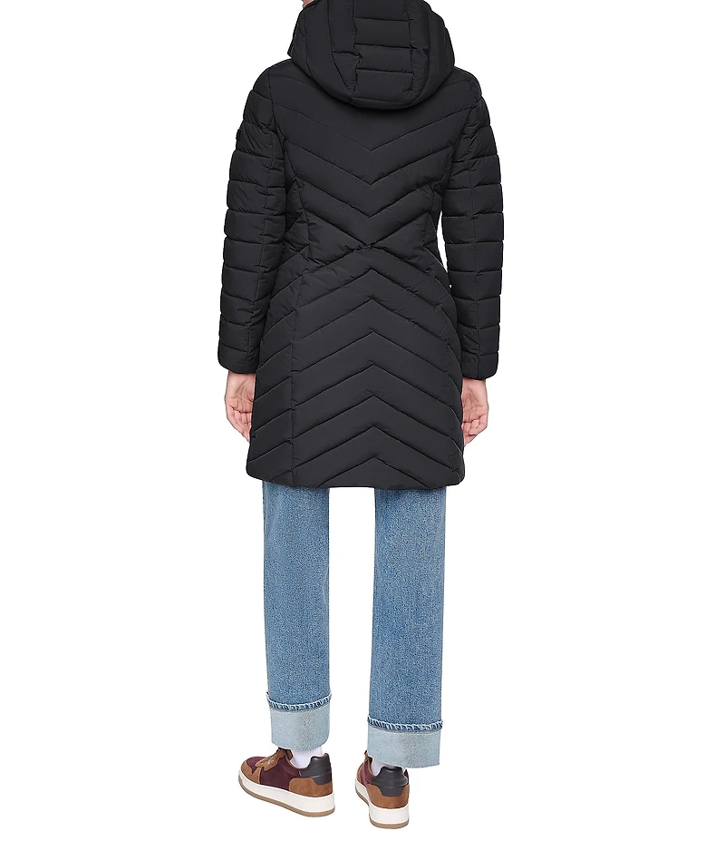 DKNY Quilted Funnel Collar Hooded Zip Front Puffer Jacket
