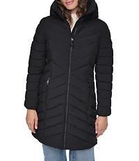 DKNY Quilted Funnel Collar Hooded Zip Front Puffer Jacket