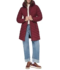 DKNY Quilted Funnel Collar Hooded Zip Front Puffer Jacket